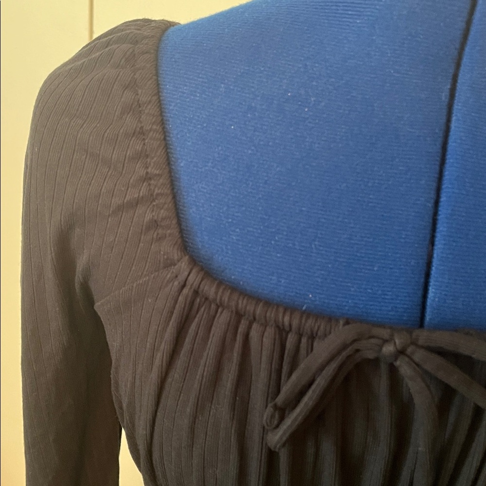 Madewell Burleigh Square Neck Cropped Long Sleeve Black Top - Picture 7 of 10